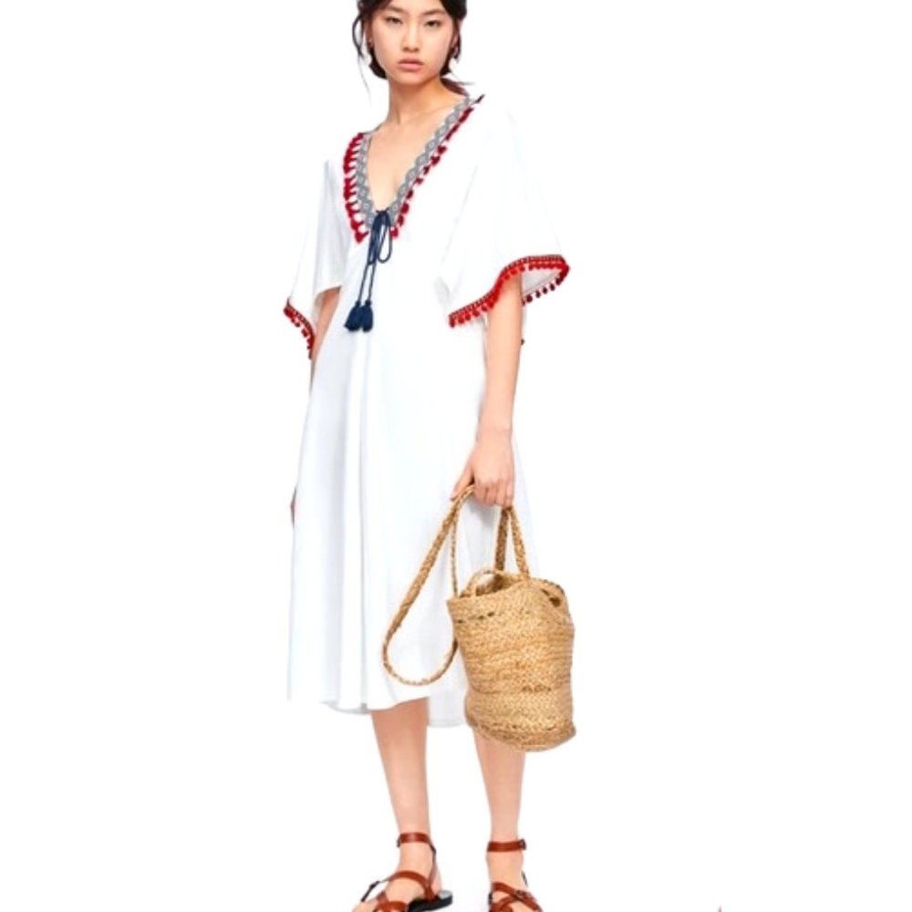 Zara  Bohemian  Pom Pom Tassel Dress